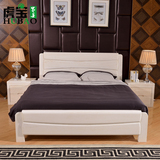 白色全实木床婚床气压高箱储物床1.8米白色开放漆榆木床双人床