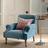 美式单人沙发乡村风格家具别墅客厅老虎椅沙发蓝色布艺沙发小户型