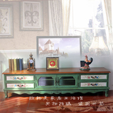 美式乡村绿色地中海实木复古电视柜田园手绘茶几欧式电视柜组合套