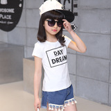 新款夏装韩版童装短袖 圆领 儿童T恤女中大童纯棉字母上衣打底衫