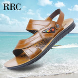 RRC夏季新款沙滩鞋男士头层牛皮凉鞋 真皮透气休闲鞋 男大码拖鞋