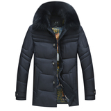 2015冬季新款中年男士棉衣立领外套真毛领加厚纯色防寒棉袄爸爸装