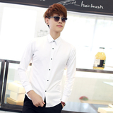 冬季新款男士长袖衬衫韩版青少年白色保暖衬衣学生休闲衬衣潮男装