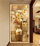 定制3D立体浮雕玉兰花瓶玄关过道走廊餐厅背景墙壁纸无纺布背景墙