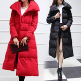 2015新款韩版女装冬装长款棉衣外套女宽松大码红色直筒过膝长棉袄