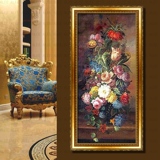 欧式玄关油画美式装饰画花卉纯手绘定制挂画客厅壁画竖幅竖版过道