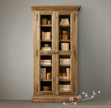 实木书柜 美式原木色书柜 法式复古做旧储物柜 高档别墅橡木家具