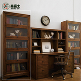 鑫富士实木书柜韩式家用办公带门多层书架柜子收纳储物简约现代