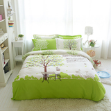 全棉纯棉斜纹被套床单4三3四件套床上用品1米2 1米8 2.2x2.4绿色