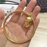 韩国欧币金黄金光面推拉猴子吊坠手镯本命年仿黄金不掉色镯子饰品