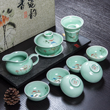 青瓷陶瓷功夫茶具套装 青瓷6人茶具套装 茶壶茶杯家用送礼瓷器