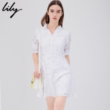 Lily2016夏新款女装商务收腰OL五分袖衬衫领连衣裙115270K7018