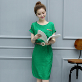 2016新款潮民族风女装韩版修身短袖亚麻棉麻连衣裙夏女中长款裙子