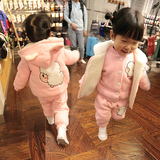 女宝宝加绒三件套2-3女童冬装套装0-1岁婴幼儿外套4儿童加厚卫衣