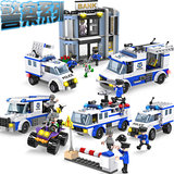 乐高积木拼装玩具益智警察局警车汽车模型男孩消防儿童城市军事