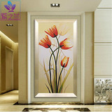 紫之兰 玄关装饰画现代竖版壁画过道走廊挂画手绘郁金香花卉油画