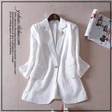 韩版女装夏2016修身一粒扣修身中长纯色七分袖青果领西服外套