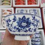 景德镇青花瓷碗仿古复古陶瓷骨瓷碗米饭碗高脚家用中式餐具6寸碗