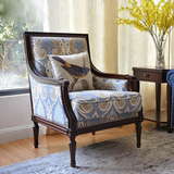 美式客厅复古实木布艺法式单人沙发椅装饰休闲椅椅子高档家具