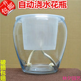 自动吸水浇水玻璃花瓶水培透明无底孔花盆植物容器皿配 带定植篮