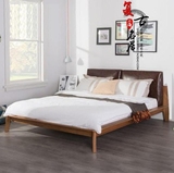 纯实木黑胡桃木橡木床 现代简约北欧宜家榻榻米床 软靠背双人床