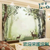 3D现代简约素色壁纸 儿童房间卧室背景墙纸 欧式个性壁画 树林鹿