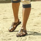 TCELLARS2016夏季新款男式沙滩鞋拖鞋皮凉鞋男真皮青年厚底凉拖鞋