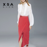 XSA欧洲站秋季新品女装白色衬衫上衣时尚套装裙名媛开叉裙两件套