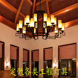 现代新中式吊灯铁艺客厅灯玻璃灯罩会所大堂样板房餐厅创意吊灯