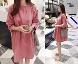 韩国代购 Againby正品 新款女装 可爱宽松纯色压褶亚麻布连衣裙