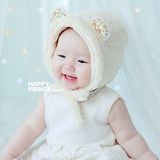 新生儿婴儿帽子冬季新款系带护耳韩版0-3-6个月-1岁女宝宝春秋冬