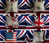 现货沙发靠枕棉麻米字旗抱枕靠垫现代创意英国美国国旗简约文艺款