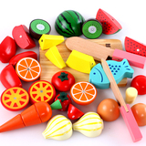 包邮桶装 木制磁性切水果玩具 切切乐 水果蔬菜切切看过家家玩具