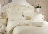 床裙式床上用品四件套纯棉床罩纯白色韩式公主风全棉欧式田园1.8m