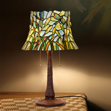 欧式田园彩色玻璃艺术创意蒂凡尼台灯绿色蜻蜓麦穗客厅卧室床头灯