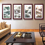 中式水墨客厅装饰画山水风景挂画国画餐厅书房墙壁画纯实木有框画
