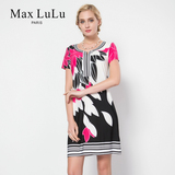 Max LuLu2016夏装新款优雅印花修身显瘦圆领短袖中裙a字连衣裙