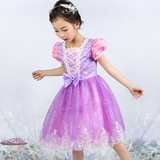 童装女童白雪公主裙花童礼服儿童演出服婚纱蓬蓬裙紫色连衣裙夏季