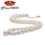京润【唯爱】S925银镶白色淡水珍珠吊珠项链 精致优雅 送妈妈