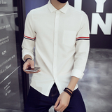 森马秋季装韩版男士纯色休闲长袖衬衣青少年打底衫衬衫纯棉薄外套