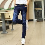 秋季男士加绒牛仔裤男青少年弹力修身型韩版潮流加厚紧身小脚裤子
