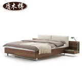 简约现代 软靠实木床 1.8米双人床  1.5m卧室家具婚床 床头柜一体