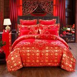 丝路花语婚庆四件套大红全棉提花刺绣结婚床上用品新婚床单床盖