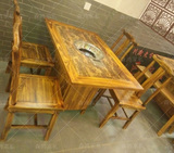 大理石火锅桌椅组合批发煤气灶电磁炉火锅店碳化木实木餐桌餐椅
