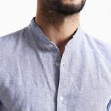 Simwood2016新款男士修身亚麻长袖衬衫潮男休闲立领长袖条纹衬衣