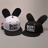 韩国春夏新款兔耳朵字母棒球帽时尚女可爱平沿嘻哈帽子韩版潮黑色