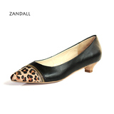 ZANDALL 新款马毛豹纹鞋低跟舒适尖头单鞋坡跟欧美真皮女鞋春秋鞋