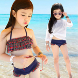 儿童泳衣韩版女童泳装四件套中大童吊带分体裙式公主比基尼防晒衫