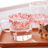 日式和风樱花耐热玻璃杯子牛奶杯马克杯创意可爱清新早餐花茶水杯