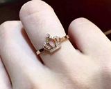 2016年新款18k金钻石时尚高端女玫瑰金求婚结婚生日礼物皇冠戒指